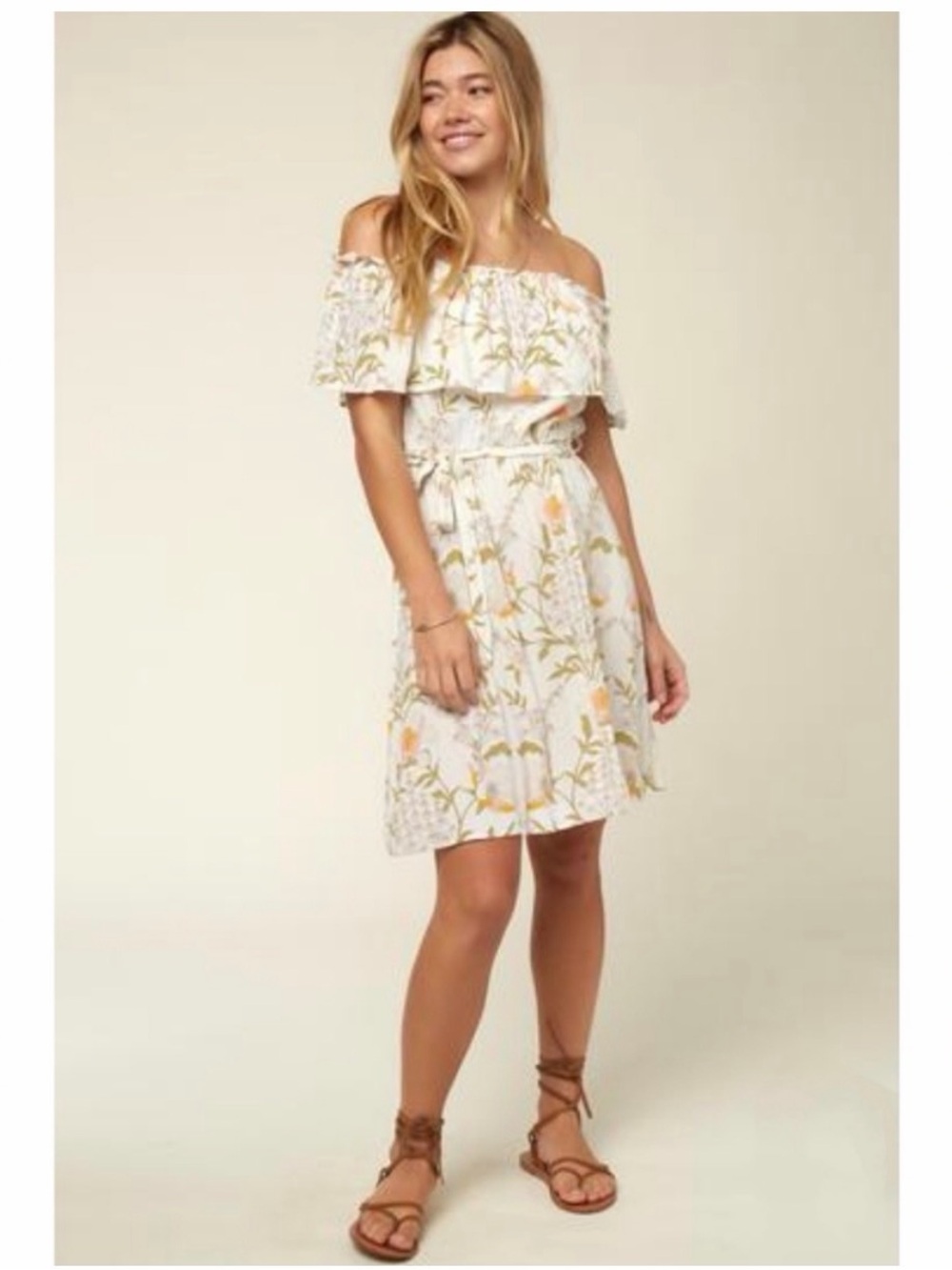 O’Neill Nettie Off-Shoulder White Floral Summer Dress